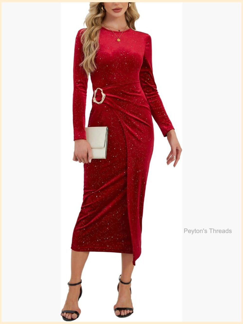 Long Sleeve Velvet Bodycon Midi Dress Sequin Glitter Wrap Cocktail Party Dress